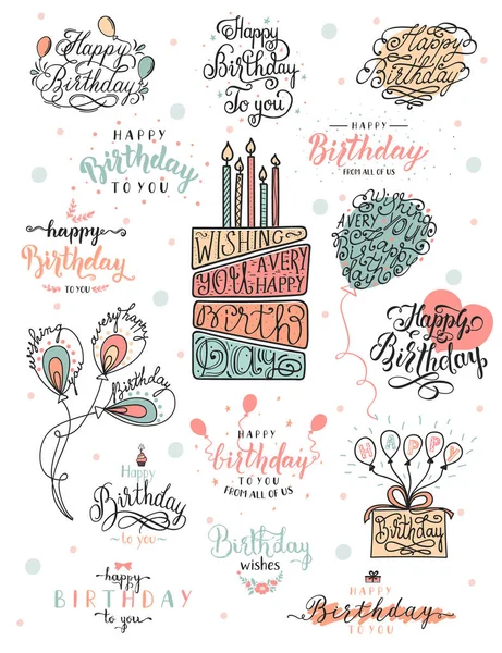 Letras de aniversário feliz vintage e design tipográfico para cartão de saudação, festa de aniversário — Vetor de Stock