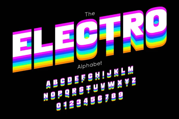 Caratteri electro luminosi e alfabeto. Vettore abc, lettere e numeri inglesi — Vettoriale Stock