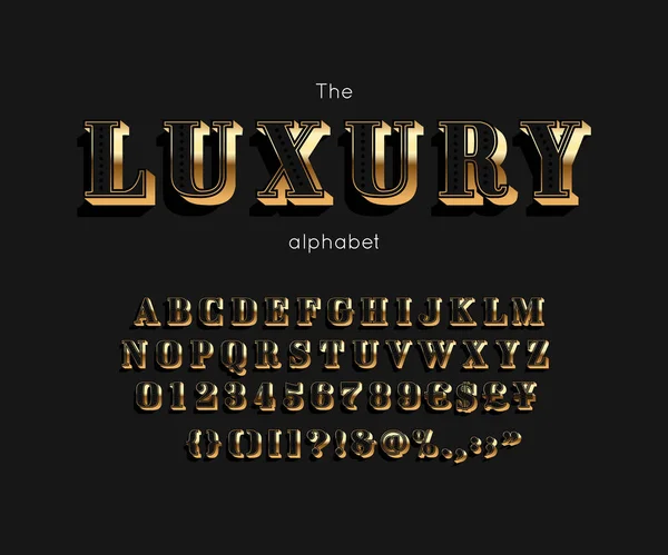 Fuente vectorial de lujo y alfabeto. Números y letras de oro — Vector de stock