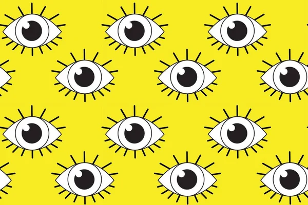 Contorno Olhos Negros Fundo Amarelo Ilustração Padrão Sem Costura — Fotografia de Stock