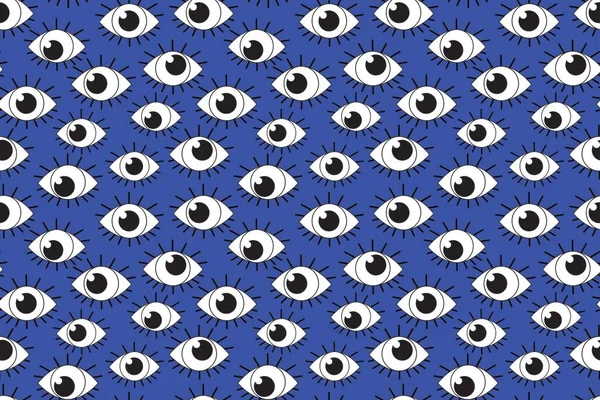 Kontur Schwarze Augen Auf Blauem Hintergrund Nahtlose Musterillustration — Stockfoto
