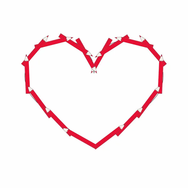 Hjärtat Gjort Röda Pennor Lämplig För Skola Eller Kontor Kort — Stockfoto