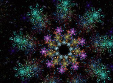 Soyut fraktal desen ve şekiller. Fraktal doku. Serisi, süslü boya renkleri. Arka plan illüstrasyon renk dokusu oluşur.