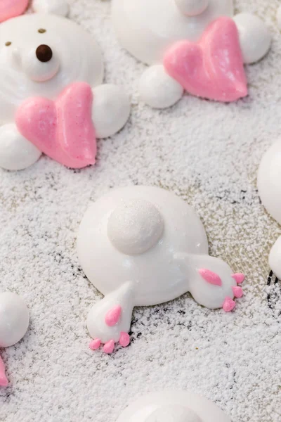 Carino Marshmallow Code Coniglio Sulla Teglia Cucina Cibo Divertente Con — Foto Stock