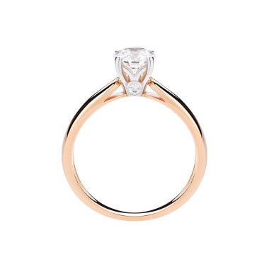 Alyans beyaz arka planda izole edilmiş. Mücevherli pembe altın nişan yüzüğü.