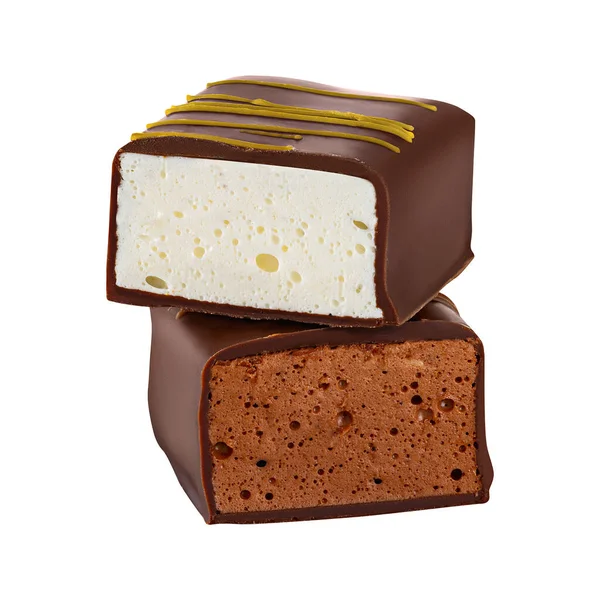 Conjunto Luxo Artesanal Souffle Doces Chocolate Com Baunilha — Fotografia de Stock