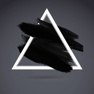 Fırça gri arka plan üzerinde siyah kontur ile beyaz üçgen