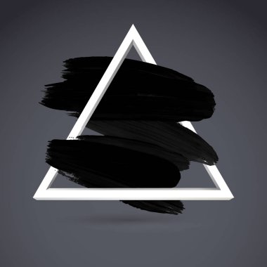 Fırça gri arka plan üzerinde siyah kontur ile beyaz üçgen