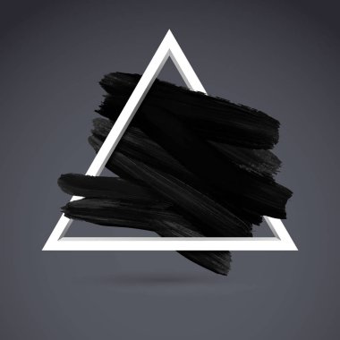 Fırça gri arka plan üzerinde siyah kontur ile beyaz üçgen