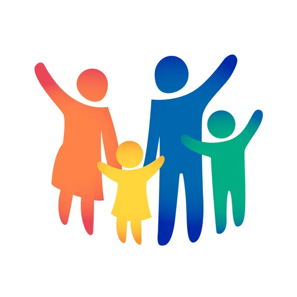 Happy Icône Famille Multicolore Chiffres Simples Deux Enfants Papa Maman — Image vectorielle
