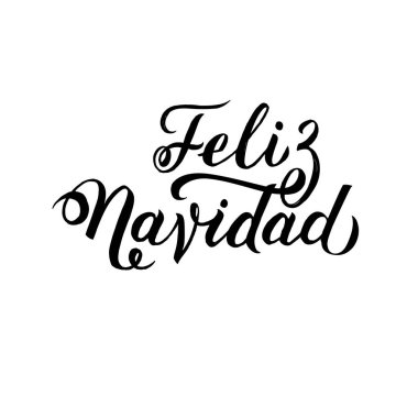 Merry Christmas kontur İspanyol hat. Tebrik kartı tipografi beyaz arka planda siyah.