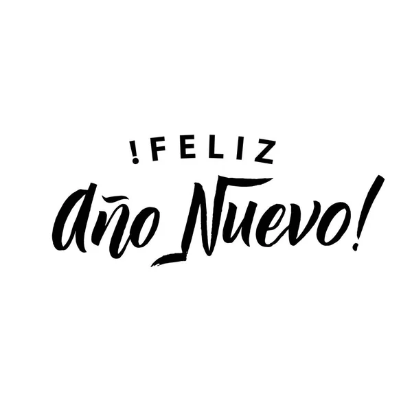 Feliz Año Nuevo Trazo Caligrafía Española Tarjeta Felicitación Tipografía Negra — Vector de stock