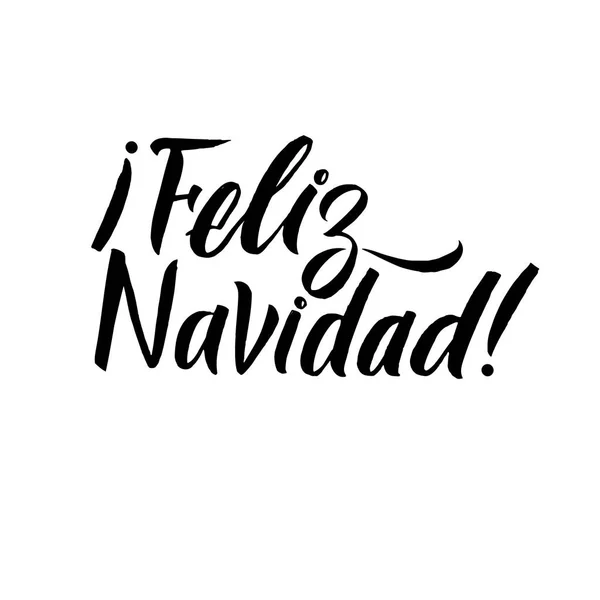 圣诞快乐中风西班牙书法 白色背景上的贺卡黑色版式 — 图库矢量图片