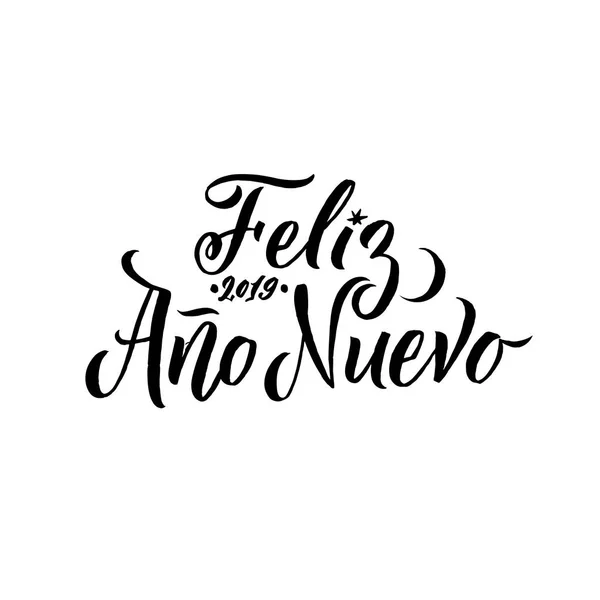 Feliz Ano Novo Stroke Espanhol Caligrafia Cartão Saudação Black Typography — Vetor de Stock