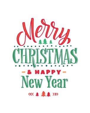 Neşeli Noel ve mutlu yeni yıl metin tasarım. Vektör logosu, tipografi. Afiş, tebrik kartı, hediye paketi ve poster olarak kullanılabilir
