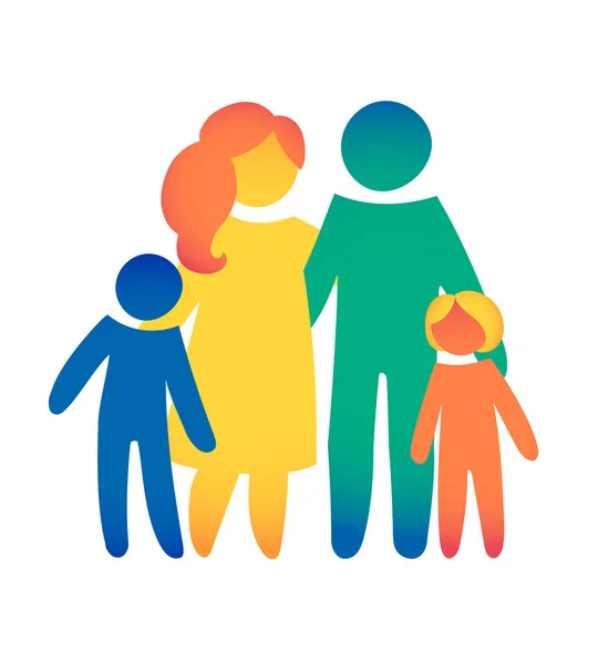 Ícone Família Feliz Multicolorido Figuras Simples Dois Filhos Pai Mãe — Vetor de Stock