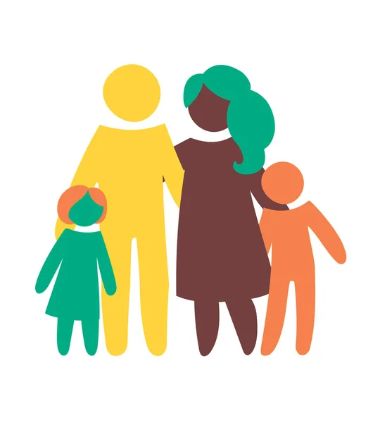 Ícone Família Feliz Multicolorido Figuras Simples Dois Filhos Pai Mãe —  Vetores de Stock