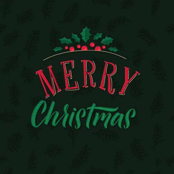 Merry Christmas Calligraphy Poster. Greeting CardTypography on Square Dark Background.