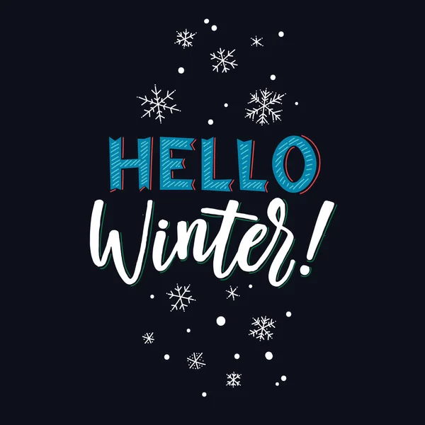 Bună Winter Caligrafie Crăciun Fericită Felicitări Cardtypography Square Dark Background — Vector de stoc