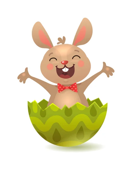 Поздравительная открытка на Пасху с Яйцом и Банни. Коричневый милый пасхальный кролик с красочным яйцом. Векторная иллюстрация — стоковый вектор