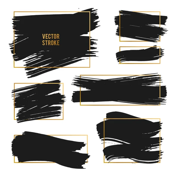 Vector Strokes. Conjunto de Backhground abstracto. Pinturas de tinta negra y dorada — Vector de stock