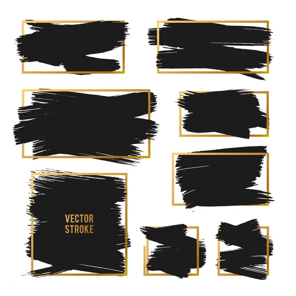 Vector Strokes. Abstract Backhground Set. Black and gold ink paints — Stock Vector