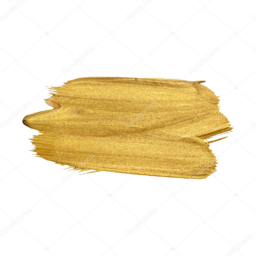 Golden paint brush stroke on white background