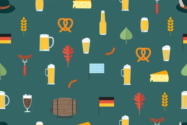 Oktoberfest vector seamless pattern alcohol party background design. October fest beer festival holiday repeating print. Greeting traditional bavarian german decoration — Stock Vector