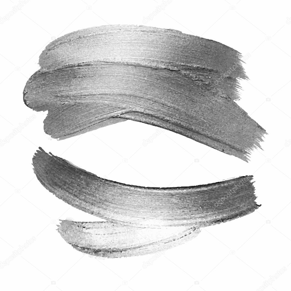 Silver paint brush stroke on white background. Vector illustration. Shiny gray paint vector textured abstract brushes stroke