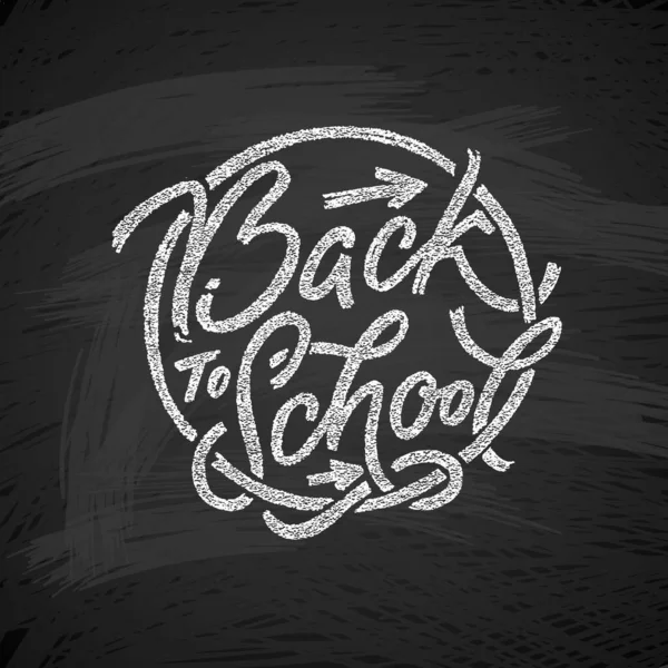 Back School Text Drawing White Chalk Blackboard School Items Elements — Stock Vector