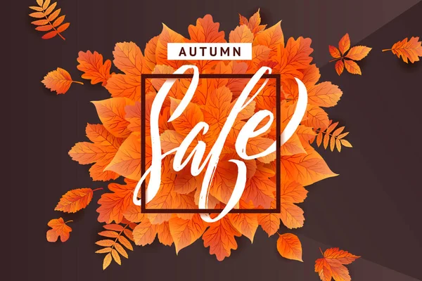 Autumn Fall Season Sale Banner Colorful Fall Leaves Advertising Discount — Stock Vector