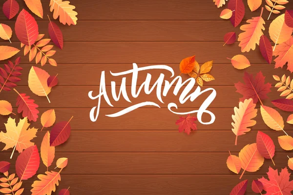 Autumn Fall Sezon Wyprzedaży Baner Kolorowe Liście Jesieni Tekst Promocyjny — Wektor stockowy