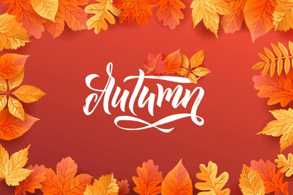 Autumn Fall Season Sale Banner Colorful Fall Leaves Advertising Discount — Stock Vector