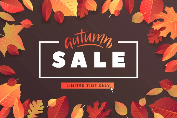 Autumn Fall Season Sale Banner Inglês Folhas Outono Coloridas Texto — Vetor de Stock