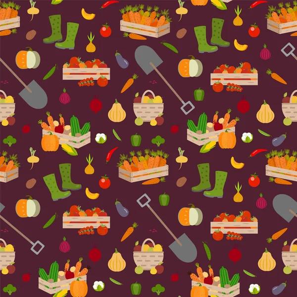 Patrón Sin Costura Verduras Vectoriales Estilo Dibujos Animados Tiempo Cosecha — Vector de stock