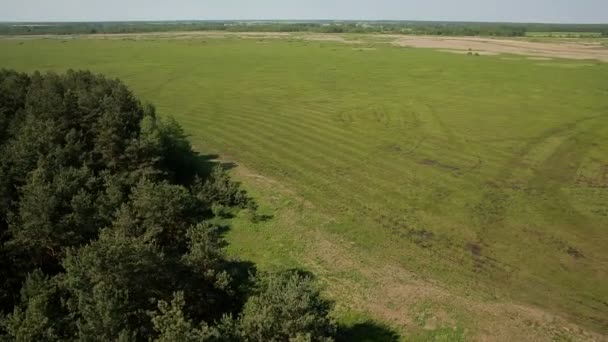 Вид с воздуха на болотные земли возле долины реки — стоковое видео