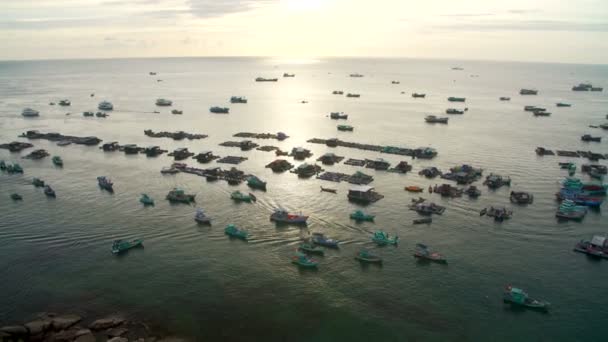 Denizin kıyıya yakın birçok balıkçı tekneleri — Stok video