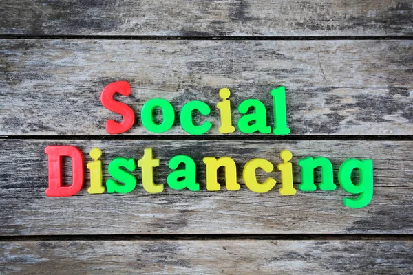 Social Distancing Words Old Wooden Table — Stock Photo, Image