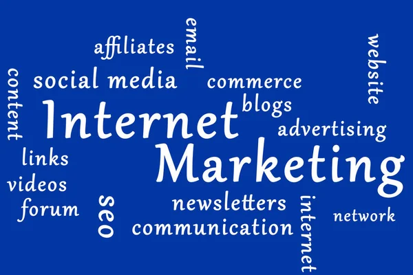 Internet Marketing Scritto Sfondo Blu Illustrazione — Foto Stock