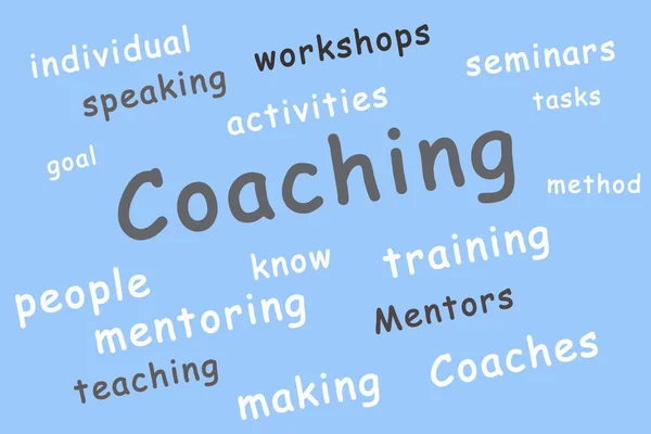 Ilustração Coaching Word Blue Background — Fotografia de Stock