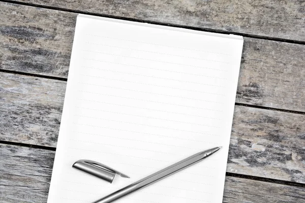 Empty Notepad Pen Wooden Table — Stock Photo, Image