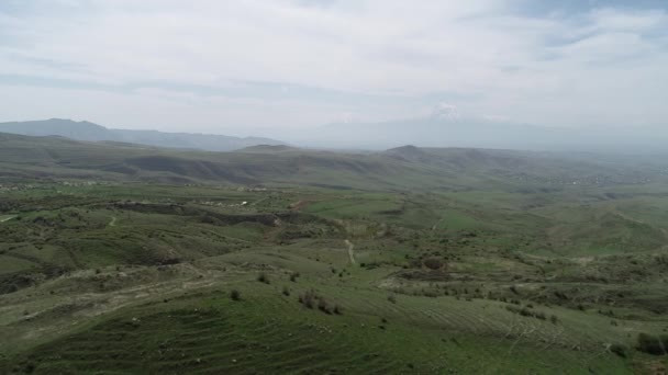 Aerial View Caucasus Green Hills Daytime — Stock Video