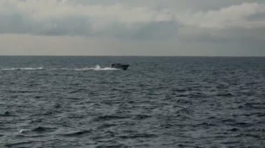 hızlı motorlu tekne Danimarka Boğazı sularını geçiyor.