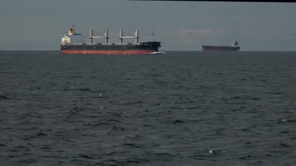 Tremendous tankers sail among blue wavy Danish Straits — Stock Video