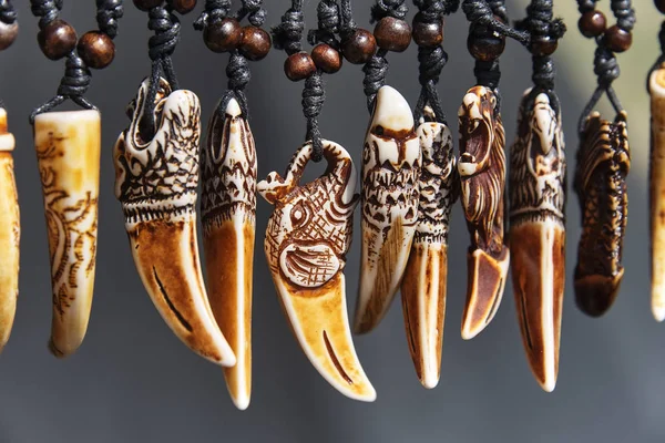 Ancient Amulet Ivory Pendants Carved Form Horns Daggers — Stock Photo, Image