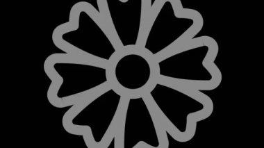 Siyah-beyaz, saat yönünde dönen, tam ekran boyutunu 16: 9 video biçiminde ortadan kaybolmaya indirgeyen, stroboskopik ve hipnotik efektli grafiksel nesne.