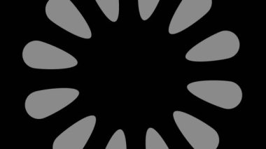 Siyah-beyaz, saat yönünde dönen, tam ekran boyutunu 16: 9 video biçiminde ortadan kaybolmaya indirgeyen, stroboskopik ve hipnotik efektli grafiksel nesne.