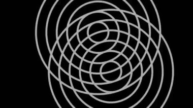 Siyah-beyaz, saat yönünde dönen, tam ekran boyutunu 16: 9 video biçiminde ortadan kaybolmaya indirgeyen, stroboskopik ve hipnotik efektli grafiksel nesne.