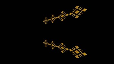 Asgari siyah arkaplan üzerindeki altın Art Deco deseni, başlangıçta sola yatay olarak eğimli, sonra 4k 16: 9 video biçiminde renkli şekillerden oluşan sağa hareket eder.