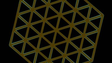 En az siyah arkaplan üzerinde renkli grafik nesne, tam ekrandan sıfıra boyutu küçülterek saat yönünde döndürür, sonra tam ekrana geri döner.